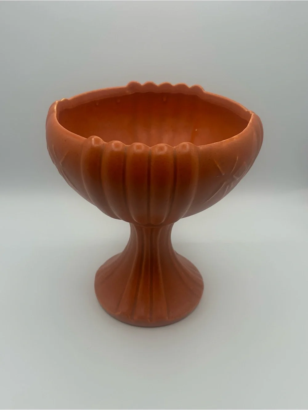 VTG McCoy Pottery Pedestal Sunset Orange Planter Compote #2002 Retro MCM 8” USA